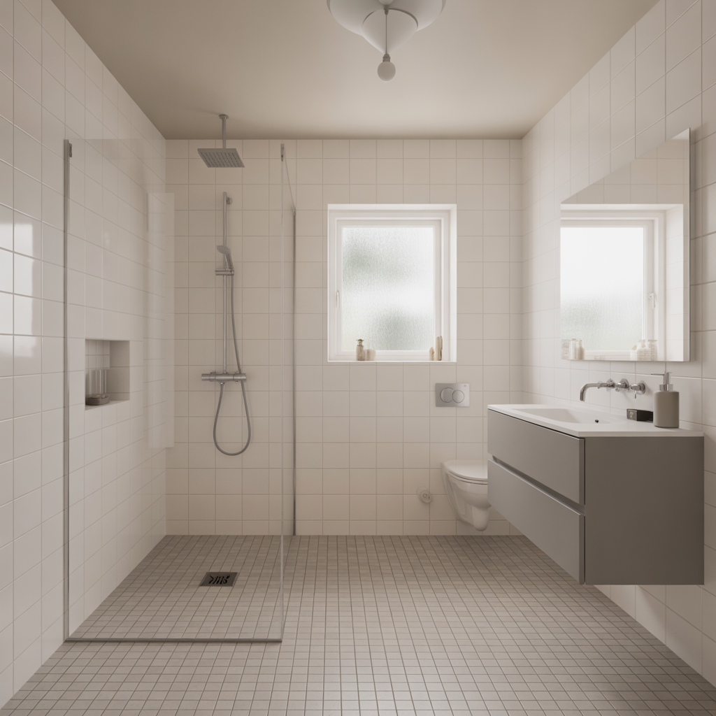 Renovering av badrum med nya rördragningar och golvbrunn i Svartsjö ...